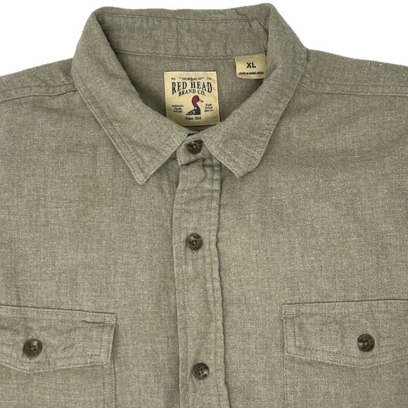 Bass Pro Shop (XL) Red Head Brand Solid Flannel Long-Sleeve Shirt Beige-Khaki - Picture 2 of 14